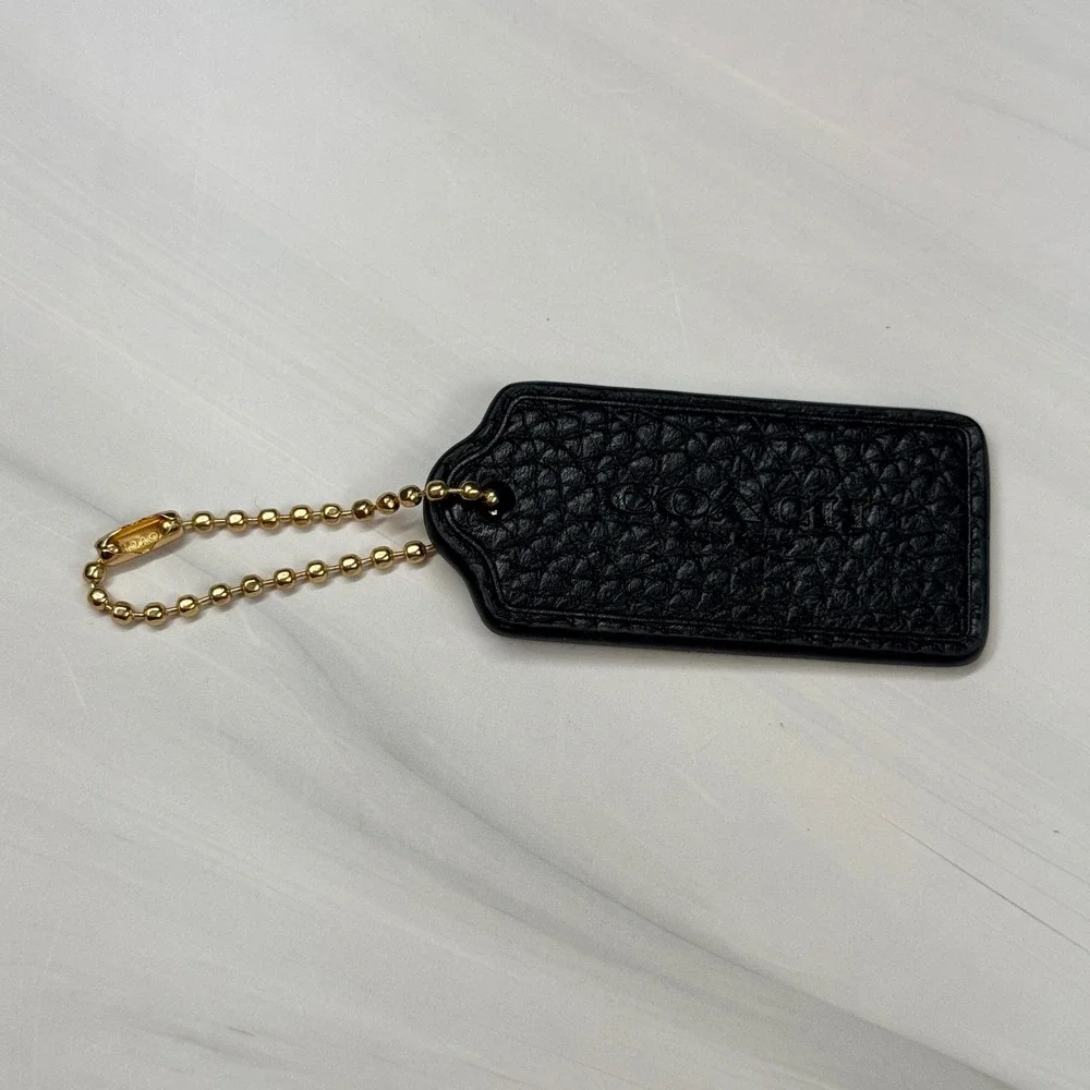 Coach Black Pebbled Leather Hangtag Replacement Gold Ball Chain Charm